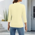 thumbnail image 4 of Delconic Women’s V Neck Three Quarter Sleeve Blouse Casual Loose Fit Collared Top with Pocket for Daily Wear Office School Beige L, 4 of 6