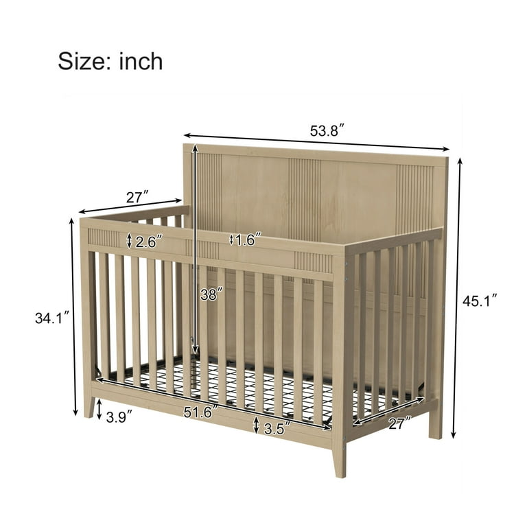 Pinewood Baby Bed Multifunctional Rocking Cot - Wooden Finish