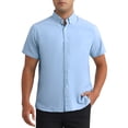 thumbnail image 1 of CAMISAS DE VESTIR PARA HOMBRE CHIC INSPIRADOR, DE ALGODÓN, DE MANGA CORTA, AJUSTE REGULAR, CON BOTONES, CAMISA OXFORD FORMAL, TAMAÑO L AZUL, 1 of 4