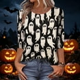thumbnail image 4 of Womens Halloween Holiday Outfit Shirt,Halloween Scary Pumpkin Ghost Print Shirts Halloween Casual 3/4 Sleeve Crew Neck Tops For Women, 4 of 5