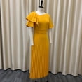 thumbnail image 4 of AURA Plus Size Ruffle Sleeve Pleated Midi Dress Elegant High Waist Swing Skirt Solid Color, 4 of 8