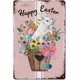 thumbnail image 1 of Letreros de metal vintage con diseño de conejo de Pascua, flores y huevos de Pascua, decoración para el hogar, letrero de hojalata de metal de 12 x 8 pulgadas, 1 of 7