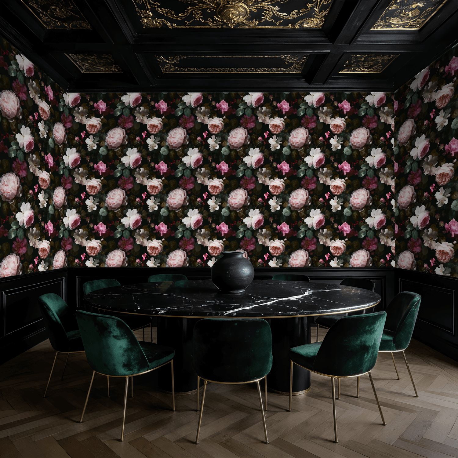 Peel and Stick Wallpaper Soft Pink Roses Delicate White Flowers Dark Wall Mural 23.6in x 9.8ft Self Adhesive Removable Wall Paper Renter Friendly Wallpaper for Nursery Bedroom Cabinets