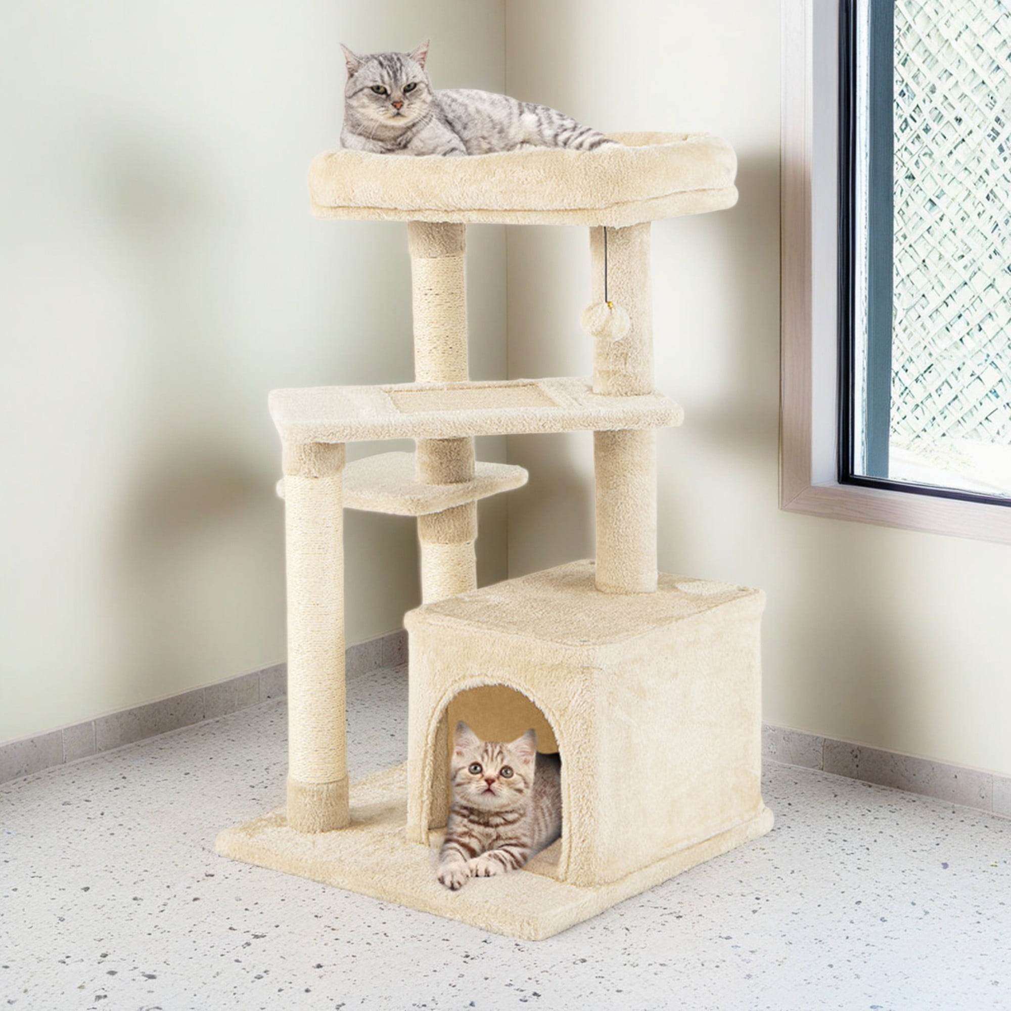 Pefilos 33" Cat Tree for Small Indoor Cats, Plush Cat Tower with Large Cat Condo, Perch and Sisal Cat Scratching Post for Kittens, Beige Pefilos 33" Cat Tree for Small Indoor Cats, Plush Cat Tower with Large Cat Condo, Perch and Sisal Cat Scratching Post for Kittens, Beige