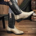thumbnail image 3 of Men's Western Cowboy Boots - Retro Embroidery Mid Calf Pull-On Boots with Snakeskin Pattern, Round Toe, Chunky Heel, Slip Resistant, (Brown & Black Options), 3 of 6