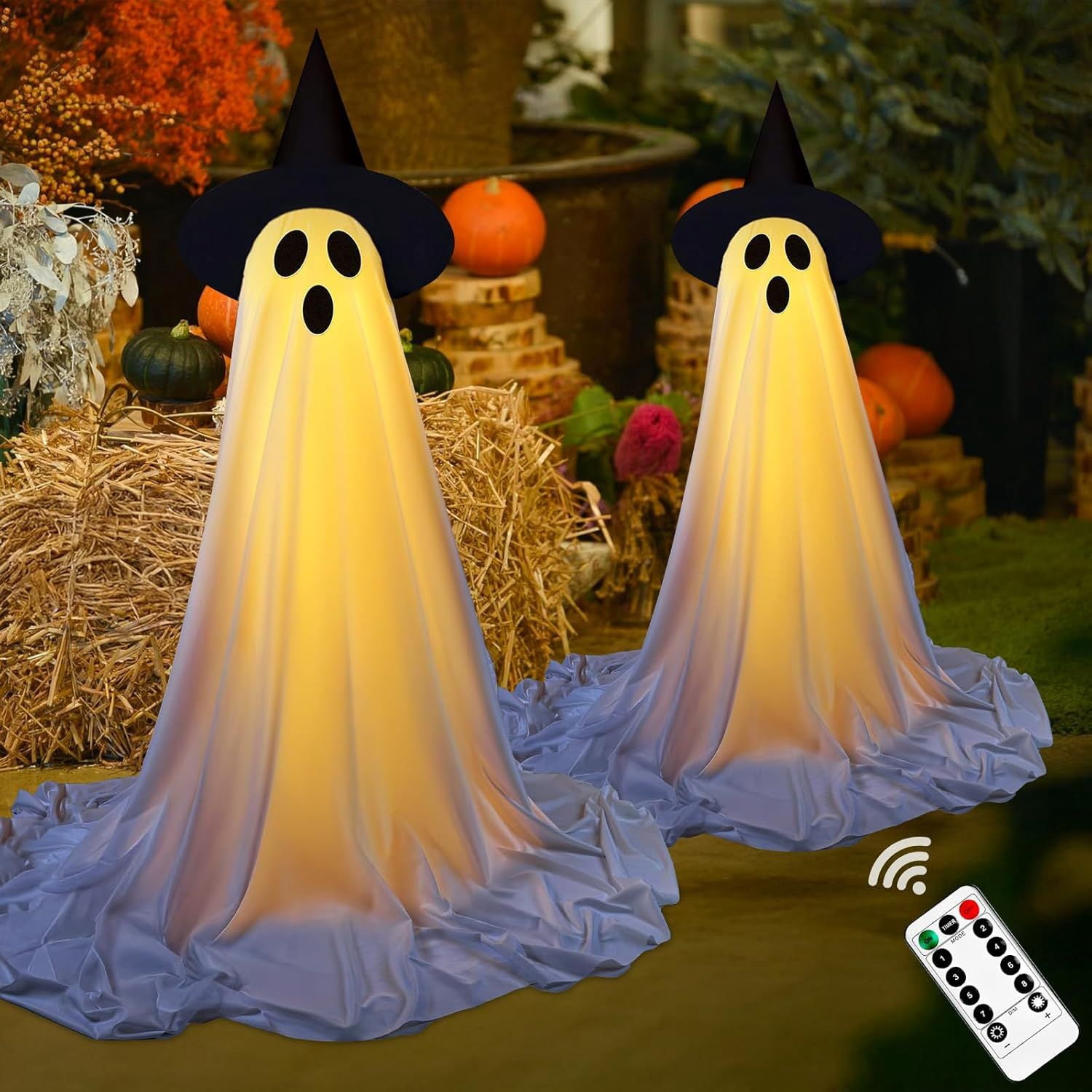 2 Packs Halloween Decorations Outdoor Spooky Ghosts with LED Lights & Remote Ghost Lights for Halloweens Party Decoration Indoor Front Yard Lawn Porch Garden Halloween