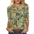 thumbnail image 2 of Xuyuer Spring Summer Tops for Womens Graphic Tees Casual Fashion Tunic Clothing 3/4 Length Sleeve Crew Neck Tops to Wear with Leggings Outfits, 2 of 5