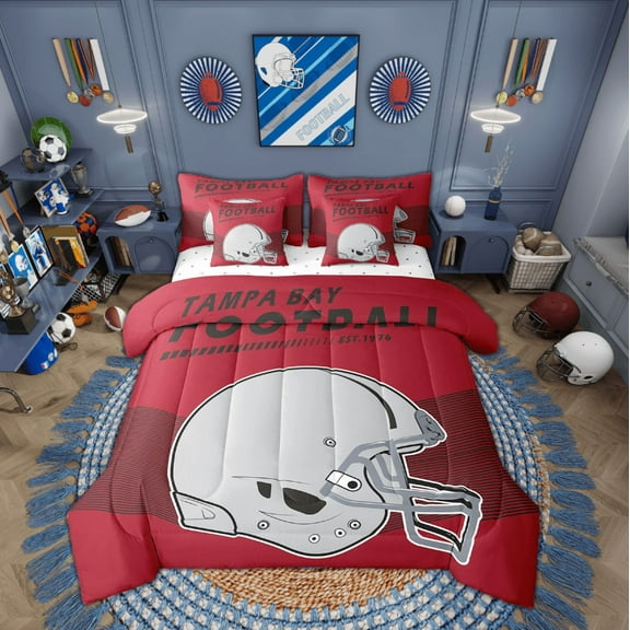 Erosebridal Twin Size American Football Comforter Set Sports Ball Game Bedroom Comforters Bed-in-a-Bag 7 Piece,Tampa Bay(1 Comforter, 1 Flat Sheet 1 Fitted Sheet 2 Pillowcases 2 Throw Pillow Covers)