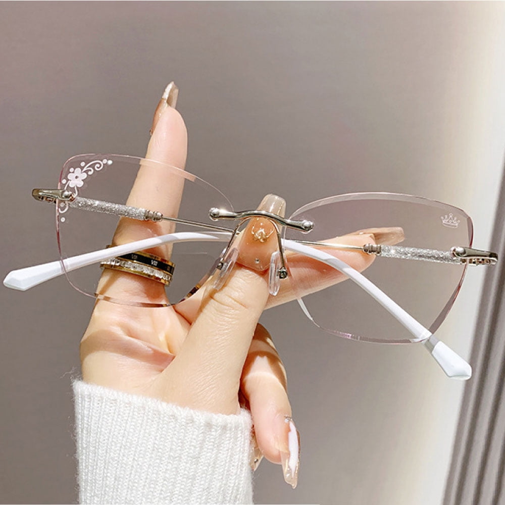 Women Diamond Rimless Blue Light Blocking Reading Glasses  display picture 1
