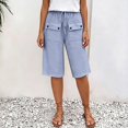 thumbnail image 4 of VBVC Women's Cotton Linen Drawstring Bermuda Shorts , Casual Knee Length Shorts For Women , Ladies' Summer Straight Leg Shorts with Pockets,Light Blue,S-3XL, 4 of 9