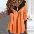 thumbnail image 1 of DPTALR Women Long Sleeved V-neck Button Pleated Top Multi Color Patchwork Top T-shirt, 1 of 6