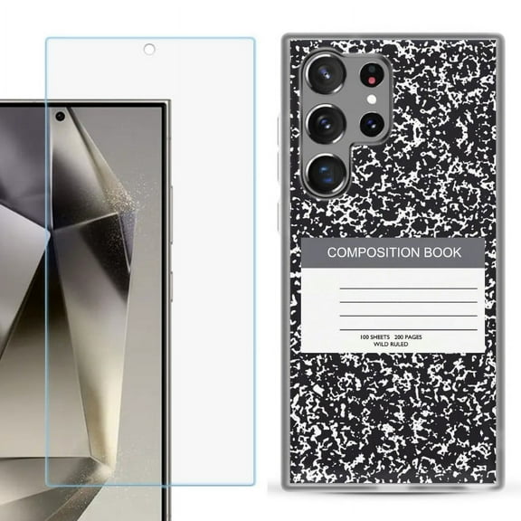 OneToughShield ® Compatible with Samsung Galaxy S24 Ultra, Shockproof Phone Case, with Tempered Glass Screen Protector - Composition Book