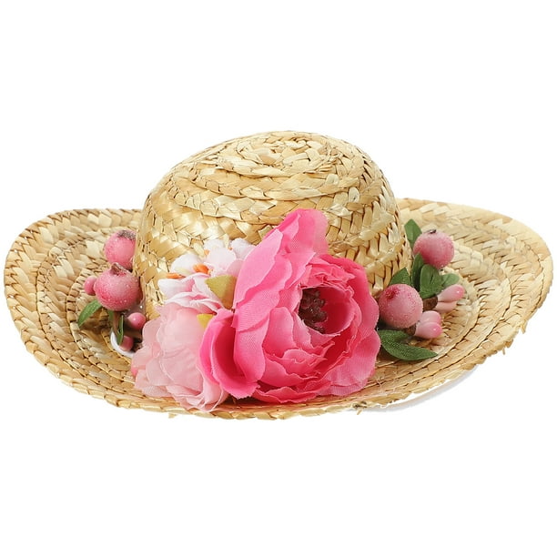 1pc Pet Dog Sombrero de paja Sombreros de sol Sombrero de paja de margarita Accesorios para cachorros Estilo Hawaii (Flor rosa M)