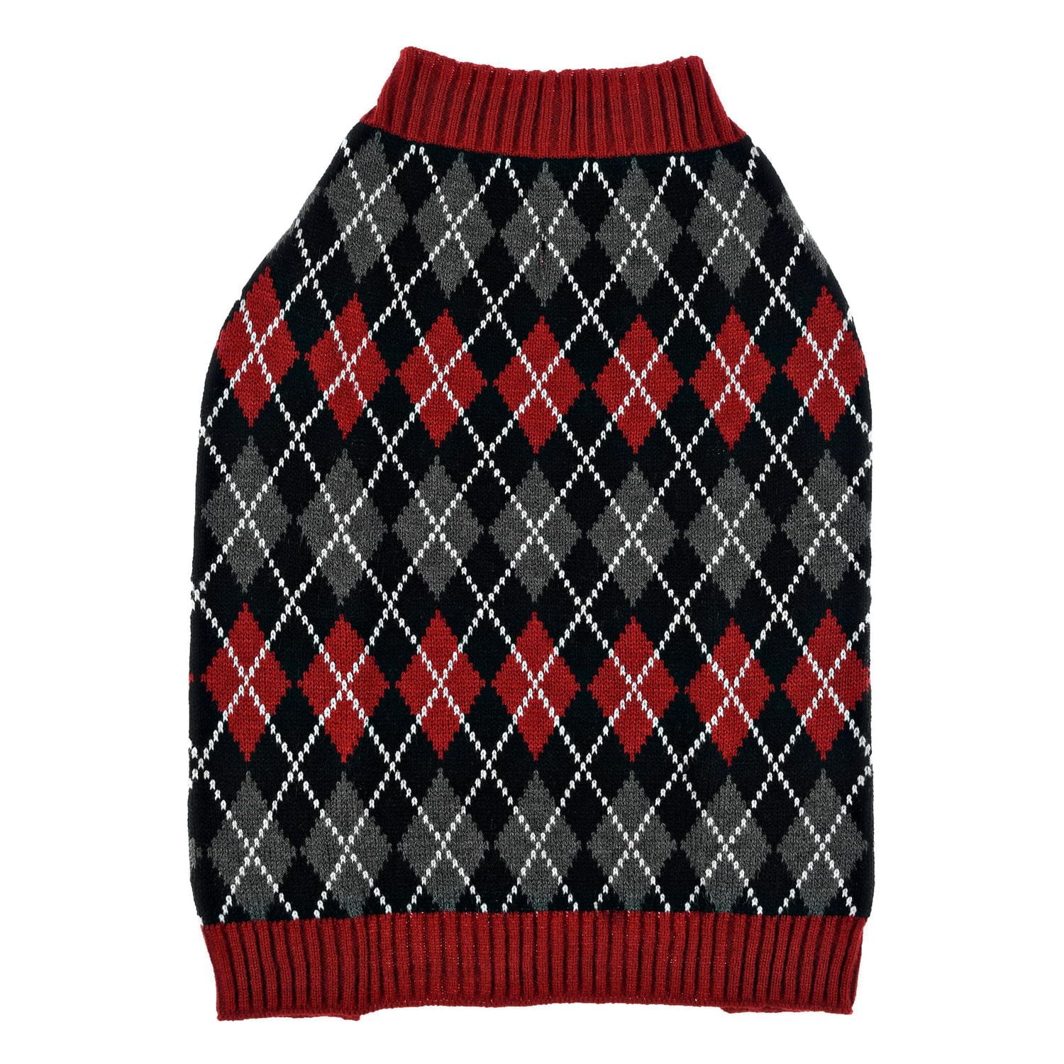 PULL EN MAILLE POUR CHIEN - DESIGN ARGYLE ROUGE
