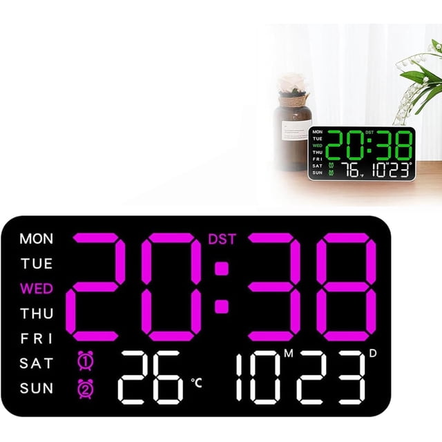 Multifunctional Decorative LED Digital Wall Clock, Large Digital Wall Mount Clock, Modern LED Digital Wall Clocks with Indoor Temp, Date, Time, Alarm, Brightness Adjustable, for Home Office (1PCS*C)