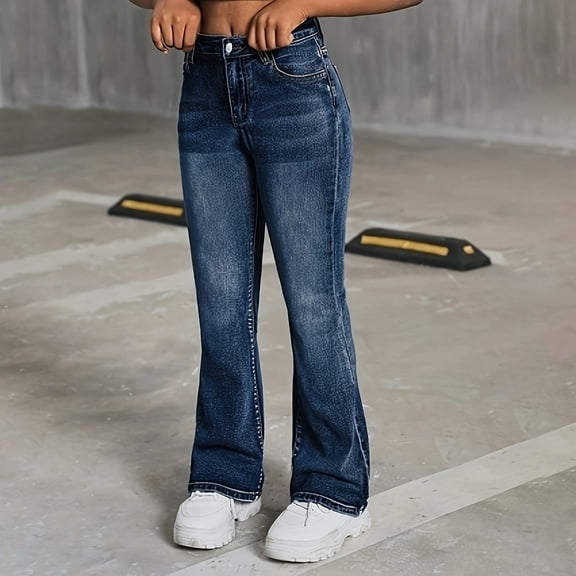 XQYLOS Kids Girls Slim Boot-Cut Jeans High Waist Tight Trousers Comfortable 𝖵intage Denim Pants Teen Girls Cute Casual Streetwear