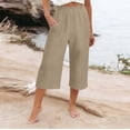 thumbnail image 2 of JIAYUE Women's Pants Solid Color Calf Length Loose High Waist Pocket Comfortable Everyday Wear Casual Bottoms For Women, 2 of 6