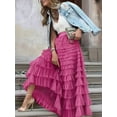 thumbnail image 3 of Women'S Long Maxi Tulle Skirts A Line Ruffle High Waisted Tiered Layered Mesh Tutu Skirt Petticoat Rose Red S, 3 of 6
