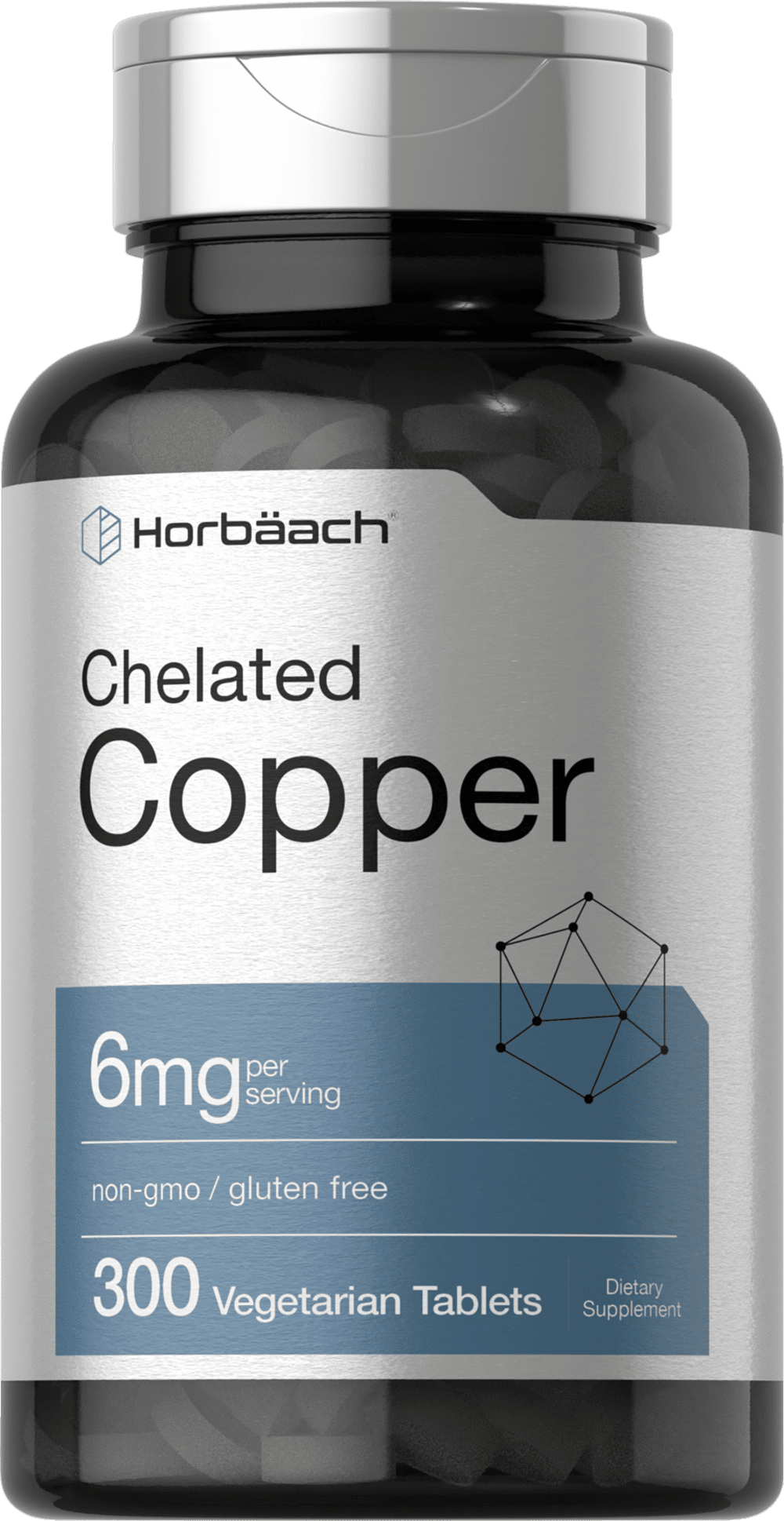 Chelated Copper Supplement 6mg 300 Tablets Vegetarian, NonGMO