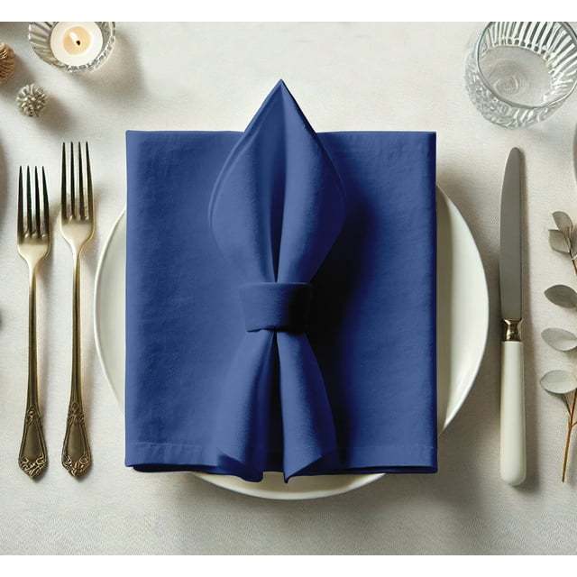 Vargottam Designer Cotton Twill Napkins - Set of 12, 20-Inch, Blue Solid Color, Durable & Absorbent Cloth Napkins for Dining, Parties, and Home Decor - Machine Washable