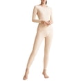 thumbnail image 1 of WZXFASHION Women's Fall Winter Solid Color Round Neck Tight Fitting Soft Comfortable High Stretch Seamless Thermal Underwear Set ThermalNnderwearSet Beige M, 1 of 9