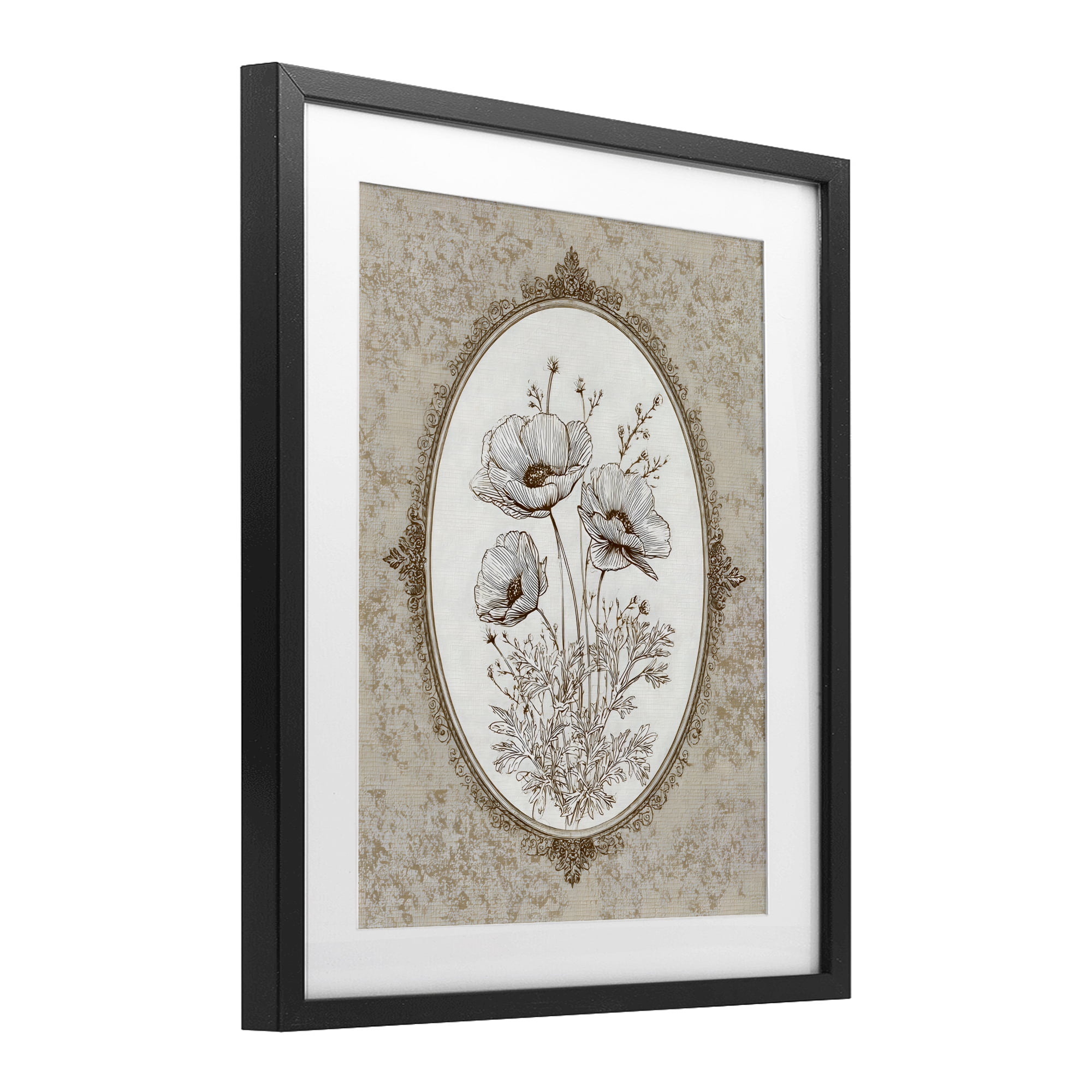 Stupell Industries Vintage Floral Sketch of Poppies Black Framed Print Under Glass, design by Ink Drop Loft