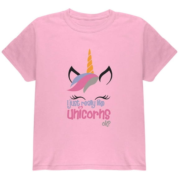 I Just Really Like Unicorns ok? Youth T Shirt Light Pink YXL