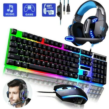 3 in 1 Gaming Keyboard Bundle and Mouse and Gaming Headset Combo RGB LED Rainbow Backlit Wired for PC Gaming Bundle