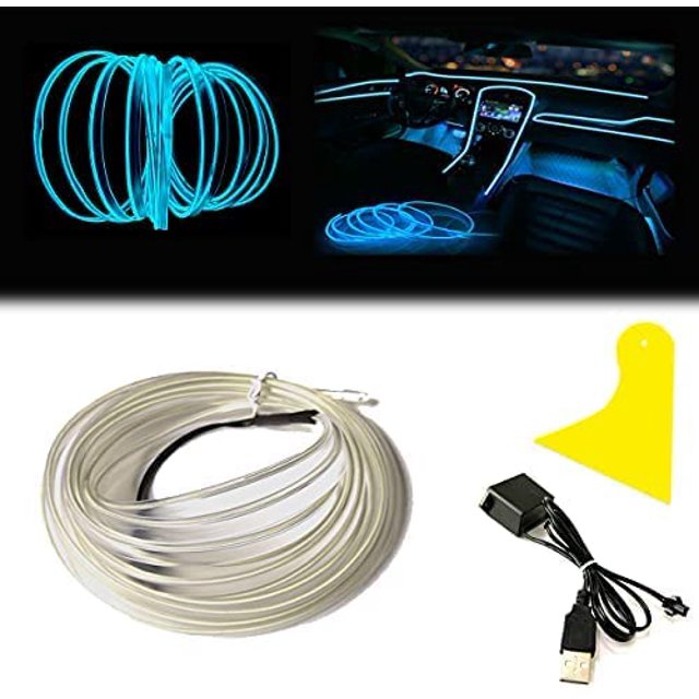 Car Interior Light Strip, 5M Neon Light Wire with Fuse Protection, Suitable for Car Decoration (5M, Ice Blue)