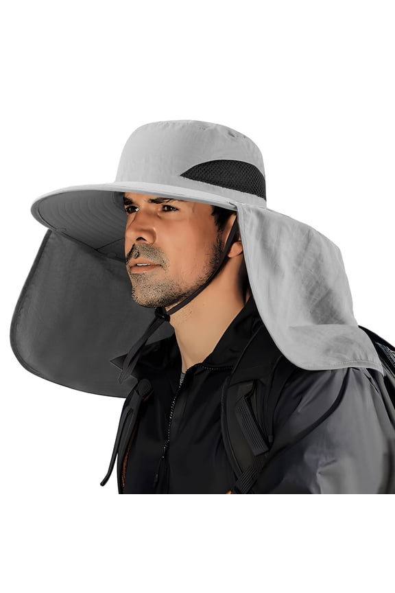 Nylon Fishing Hat for Men and Women,UPF50+ Sun Hat with Neck Flap,Light Grey