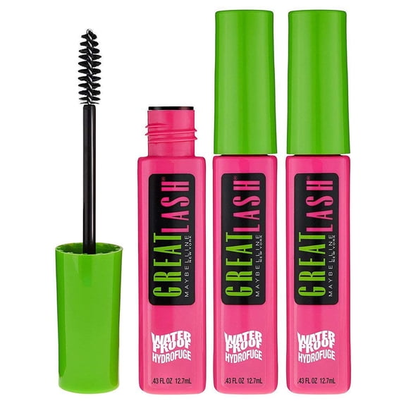 Maybelline New York Great Lash Waterproof Mascara Makeup Very Black 3 Count