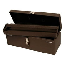 20-Inch Steel Toolbox, Industrial Tool Tote with Tray, Brown Winkle Finish