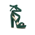 thumbnail image 1 of BLISSFUL STEP Women's Lace Up Platform Block Heel Sandals Emerald Green 9.5, 1 of 8