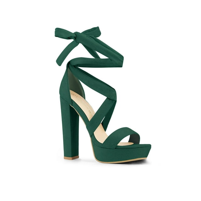 BLISSFUL STEP Sandales à Talon Bloc à Plateforme à Lacets pour Femme Vert Émeraude 9,5