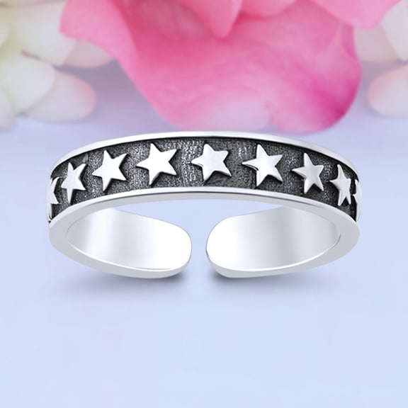 4mm - Stars Toe Band Ring 925 Sterling Silver Thin Adjustable Stylish Rings for Women