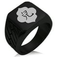 thumbnail image 1 of Stainless Steel Ukita Samurai Crest Geometric Pattern Biker Style Polished Ring, 1 of 1
