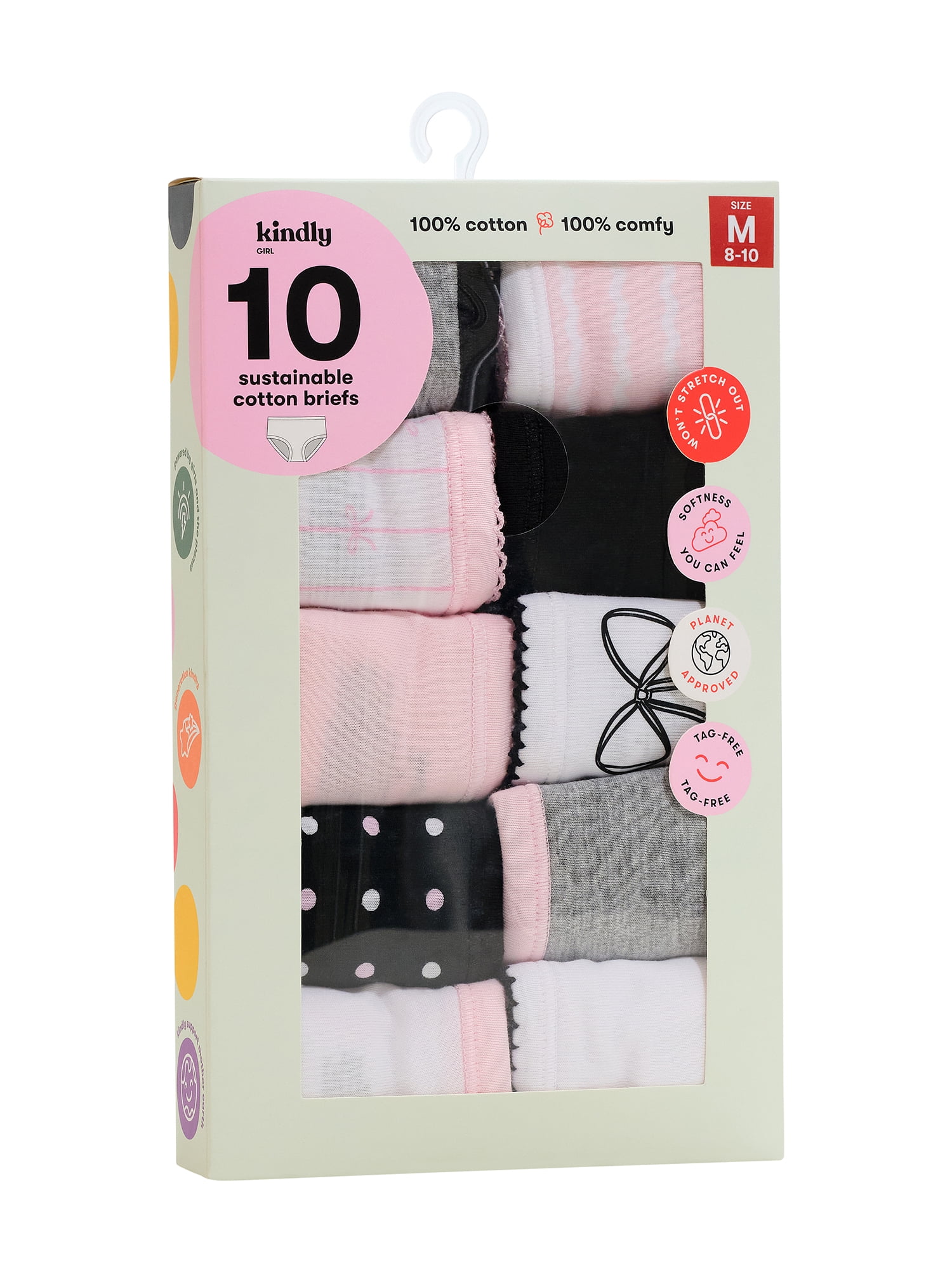 Kindly Yours Girl’s Cotton Brief Underwear, 10-pack, Sizes S-XL