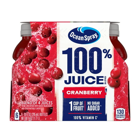 Ocean Spray® 100% Juice Cranberry Juice Blend, 10 fl oz Bottles, 6 Count