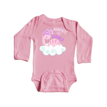 

Inktastic Auntie s Lil Dino with Cute Pink Baby Dinosaur Gift Baby Boy or Baby Girl Long Sleeve Bodysuit