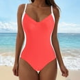 thumbnail image 6 of Wamejoo Women Wide Straps V Neck One Piece Swimsuit Lace Up Tummy Control Slimming Bathing Suit Cross Back Swimwear (Orange, XXXL), 6 of 9