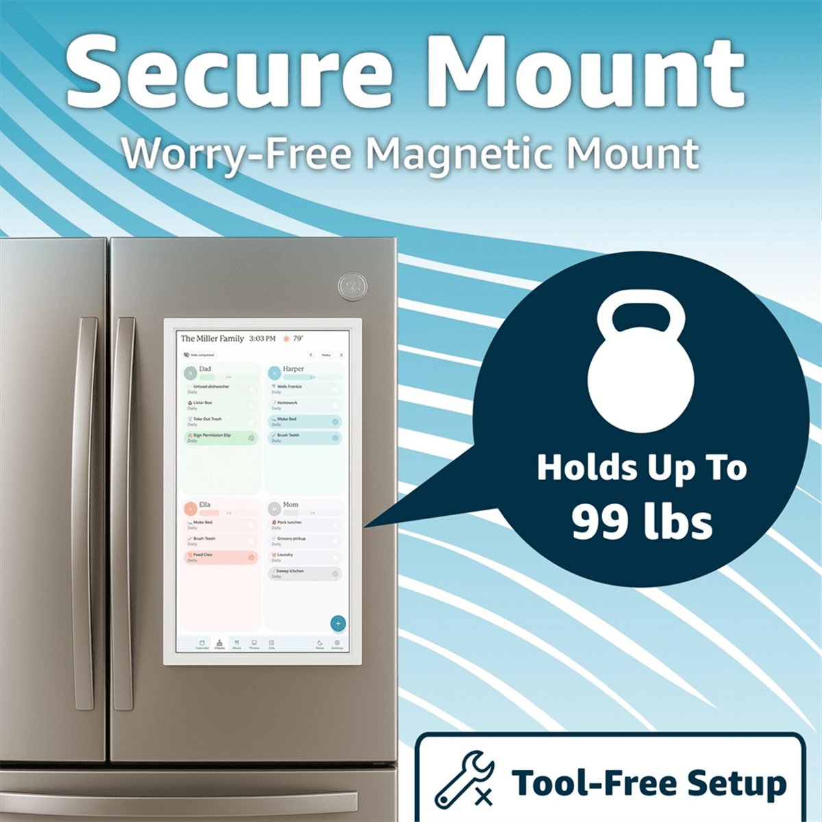 Kitchen Organization: Magnetic Fridge Mount for 15-Inch Calendar, Rubber Coated to Prevent Scratches, Easy to Assemble