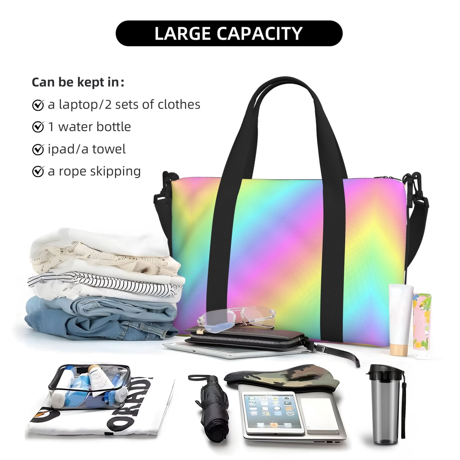 Travel Duffel Bag Rainbow Stripe Sports Tote Gym Bag Shoulder Weekender Overnight Bag For Women Men