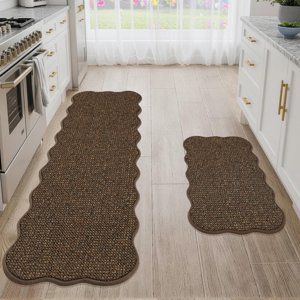 Scalloped Kitchen Rugs And Mats 2 17 x30 +17 x60 Brown