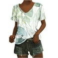 thumbnail image 2 of Summer Saving Wycnly Womens Blouses and Tops Dressy Fashion Going out Loose Fit Comfy Lightweight Ladies Tshirts Summer Floral V-Neck Short Sleeve Cute Tees Tops Light Blue l, 2 of 5