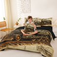 thumbnail image 3 of Castle Fairy Vintage Steam Train Bedding Comforter Set 7 Pieces for Boys, Blueprint Print Full Bedding Set for Bedroom, Brown Beige,Black Reversible, 3 of 7