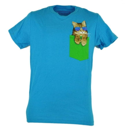 Kitty Cat Pocket Sunglasses Cute Novelty Skater Tshirt Tee Blue XLarge