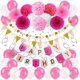 thumbnail image 1 of RV Decoraciones de cumpleaños, pancarta de cumpleaños, decoración de fiesta, 43 piezas de pancarta de feliz cumpleaños, pompones, pancarta triangular, guirnaldas, remolinos colgantes y globos - rosa oso de fresa Electrónica, 1 of 5