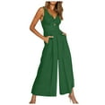 thumbnail image 2 of Kureaily Summer Sling V Neck Hollow Pleated High Waist Wide Leg Ladies Jumpsuit Straight Leg Pant, 2 of 5