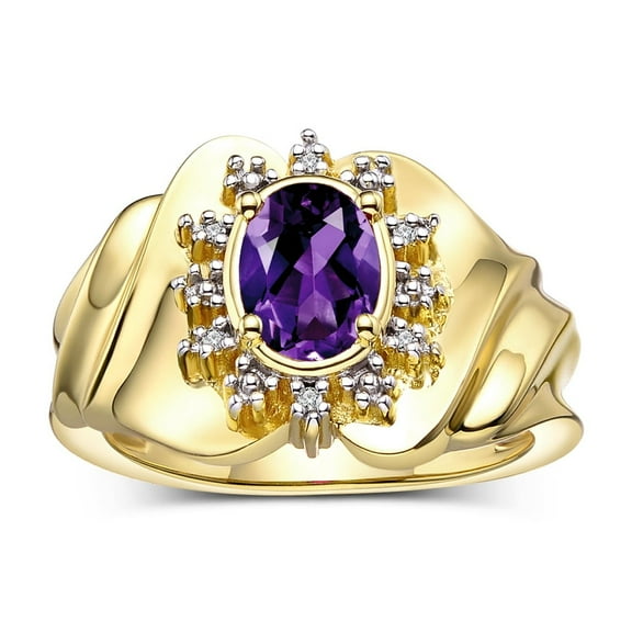 RYLOS Rings for Women 14K Yellow Gold Ring with Oval 7X5MM Gemstone &  Sparkling Diamonds February Amethyst Jewelry Size 5