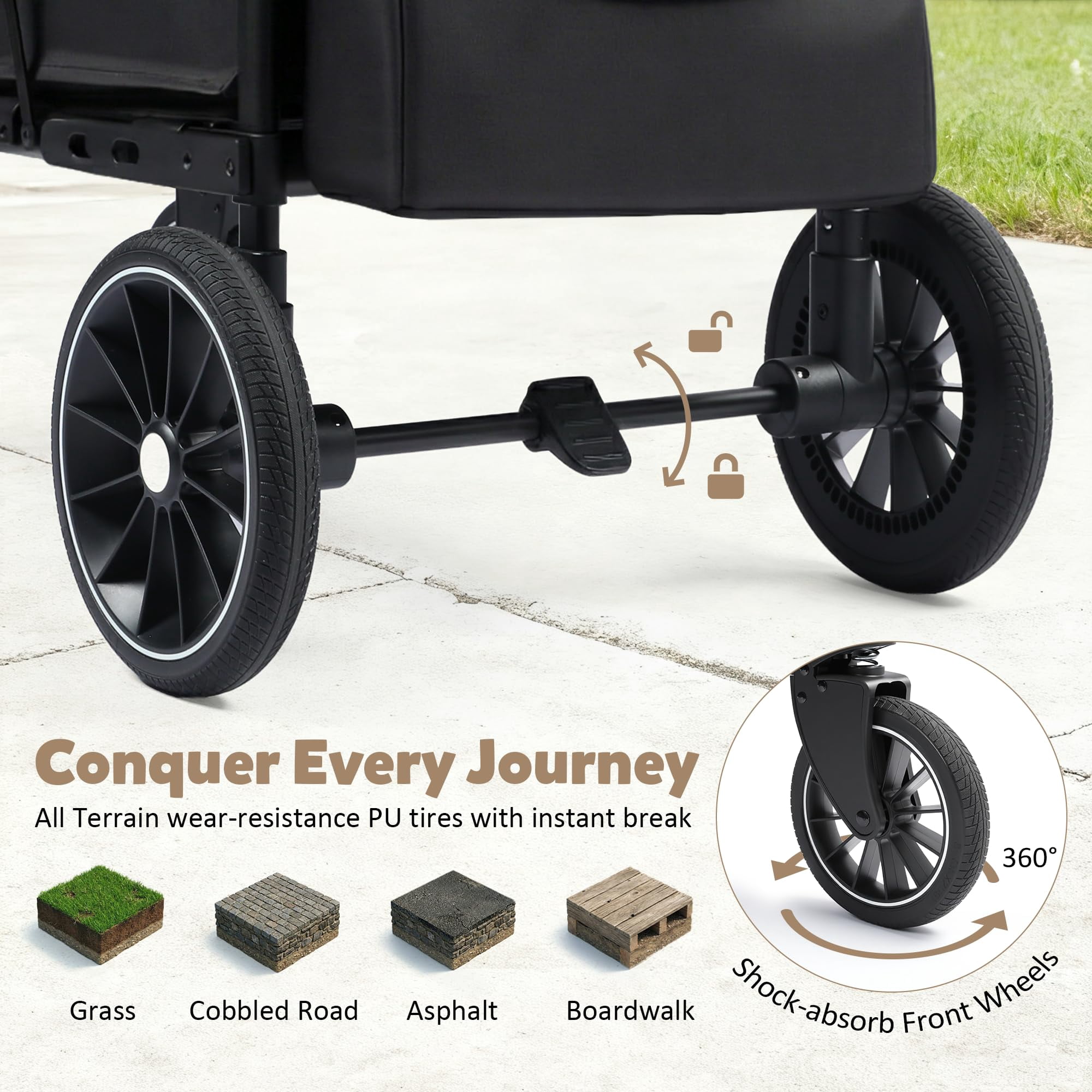 LINLUX 2 Kids Wagon Stroller, Foldable Outdoor 2-Seat Stroller Wagon, Removable Canopy, 55 Pound, Black